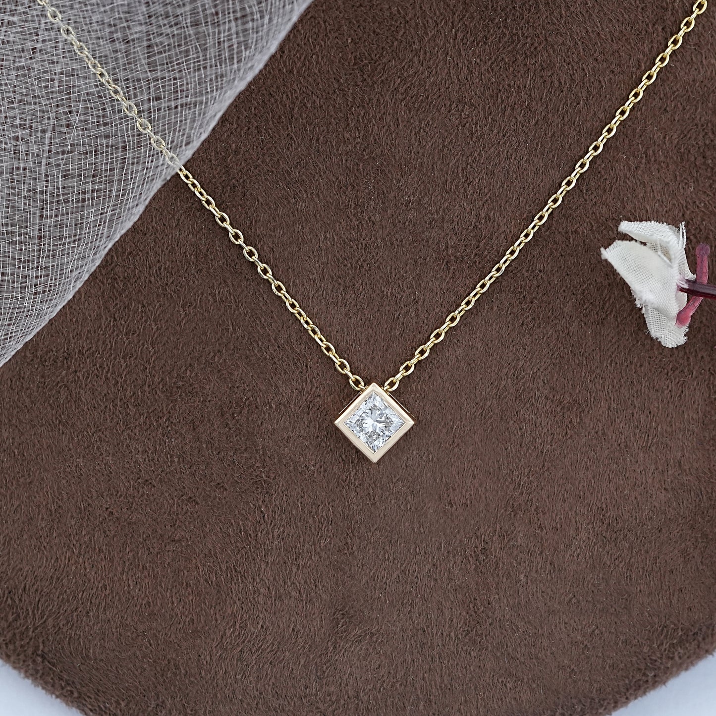 Princess Cut Bezel Set Pendant