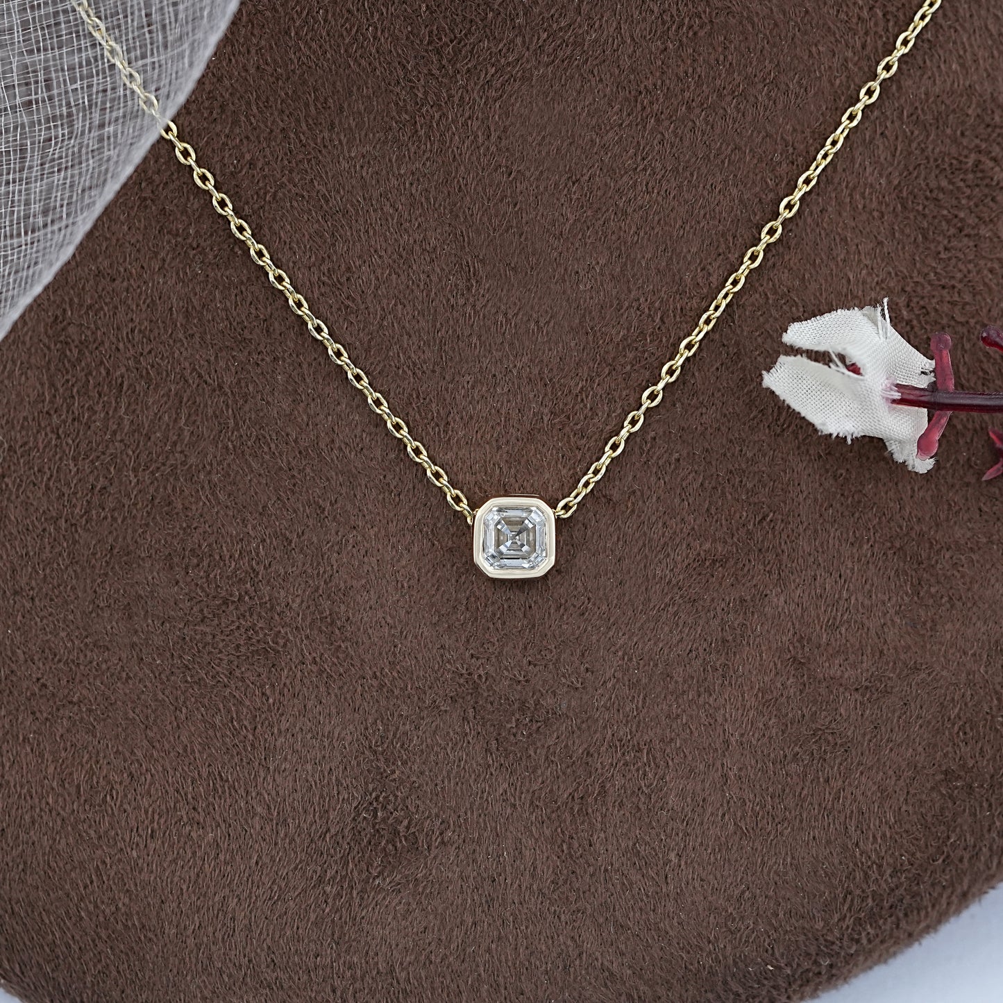 Asscher Cut Lab Diamond Bezel Set Pendant