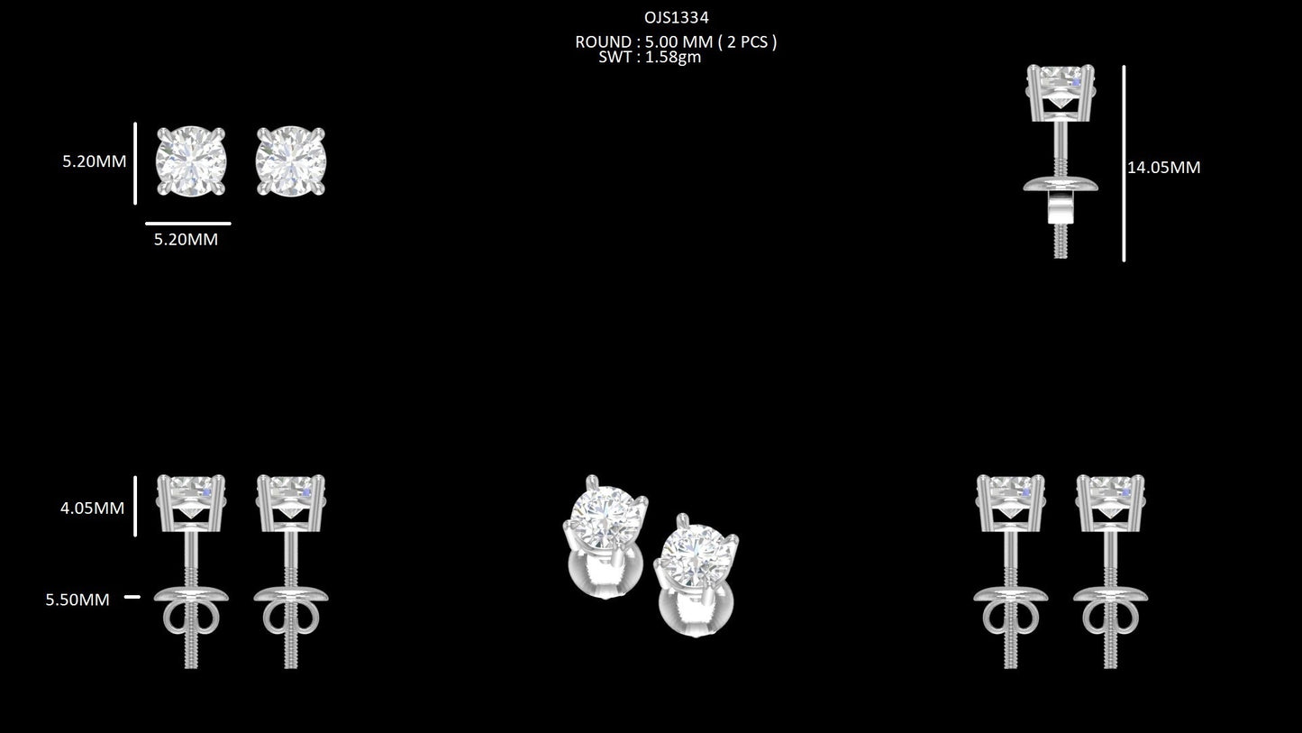 5.00 MM Round Lab Diamond Stud