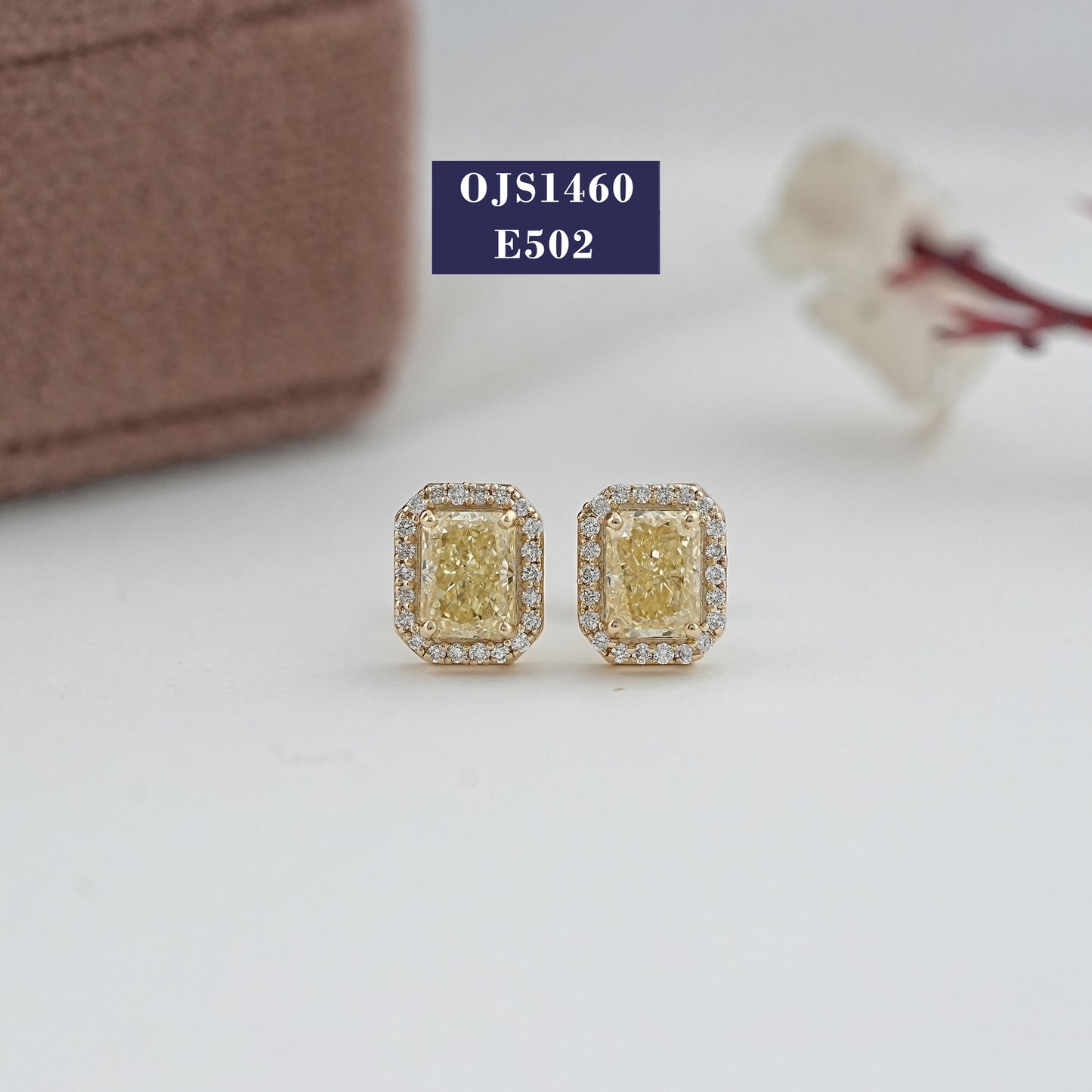 Yellow Radiant Diamond Halo Stud Earrings