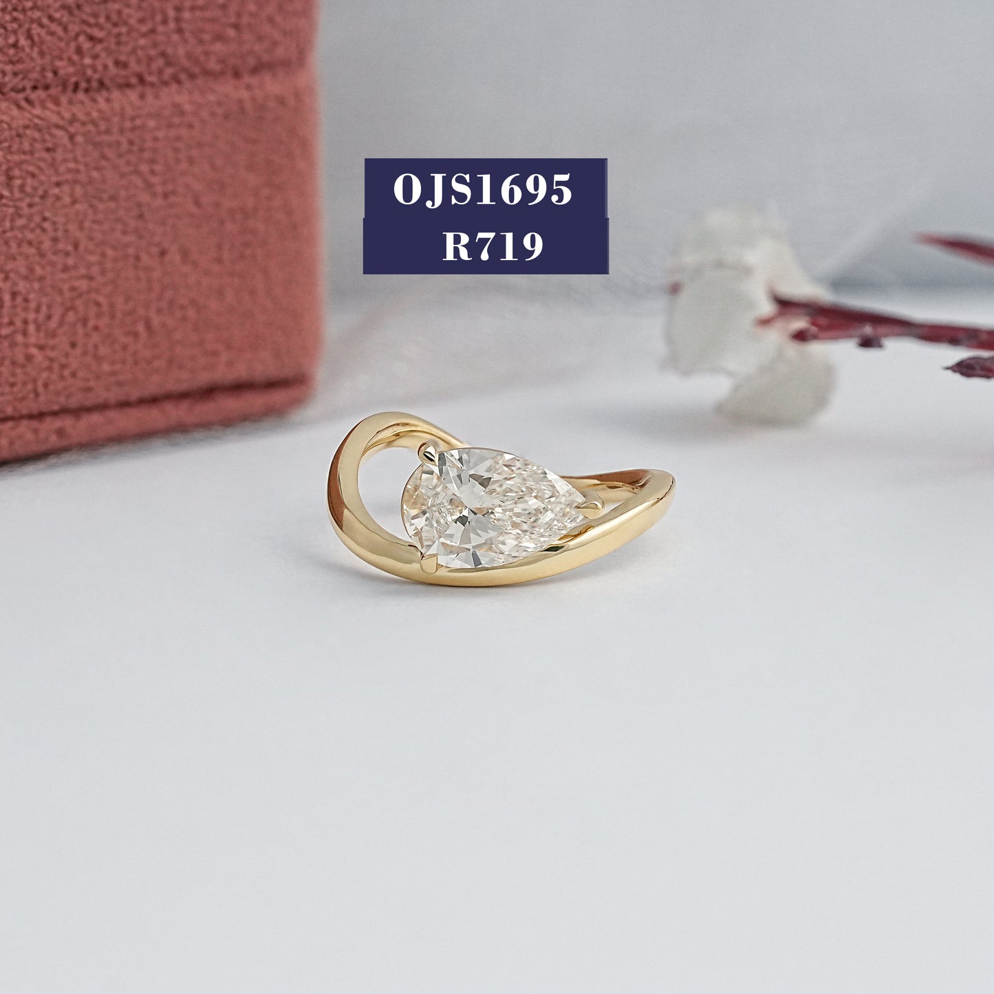 Pear Cut Lab Diamond Solitaire Curved Ring