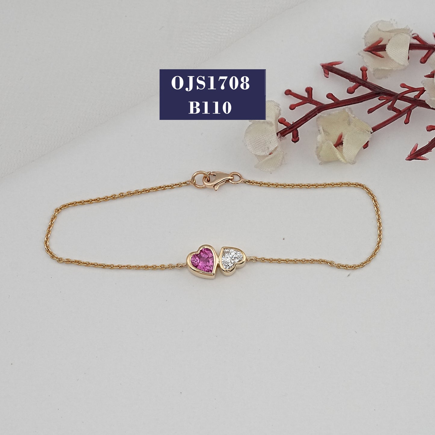 Pink Heart Gemstone Toi Et Moi Bracelet