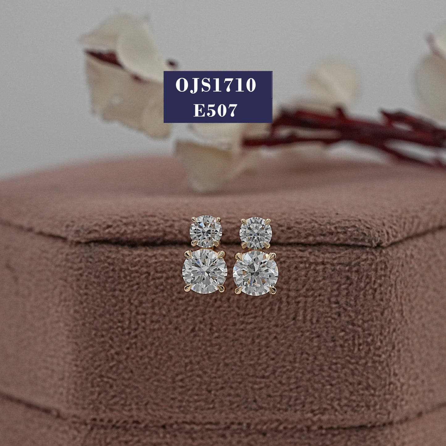 Two Stone Round Diamond Stud Earrings