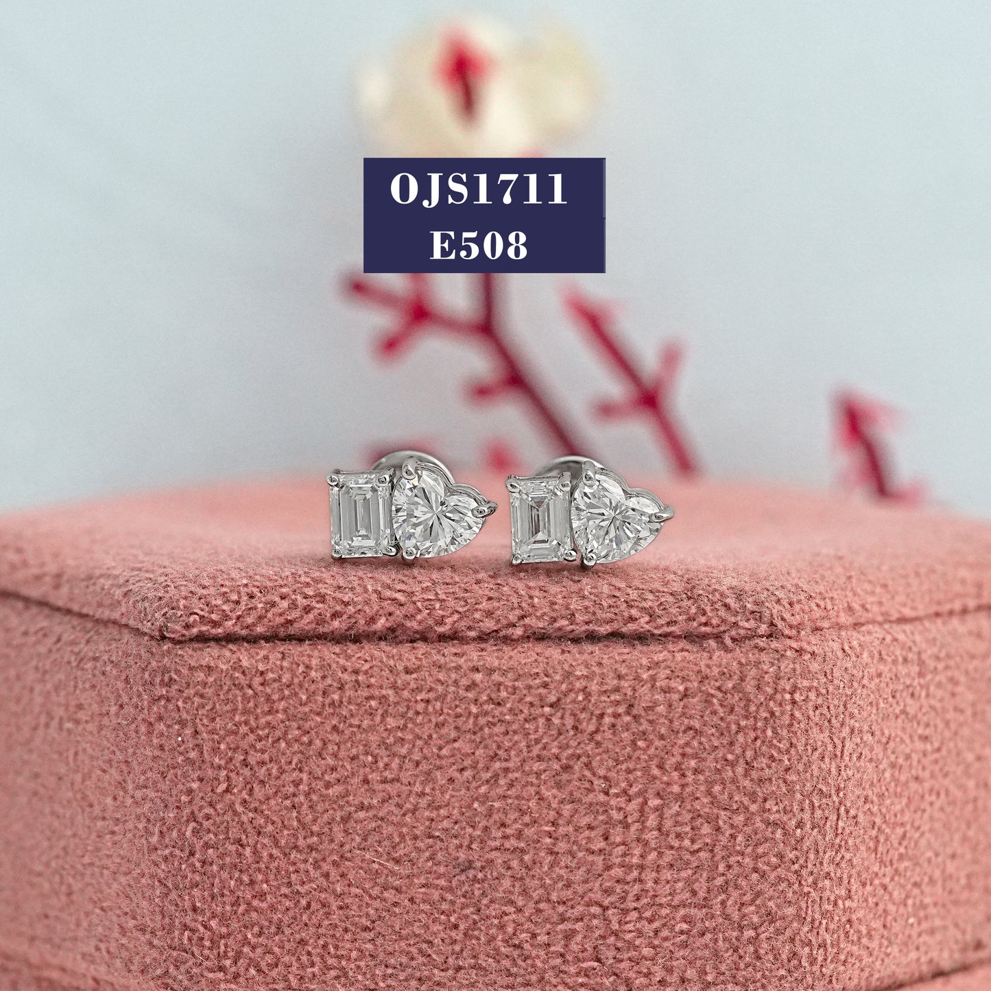 Emerald & Heart Cut Diamond Two Stone Earrings