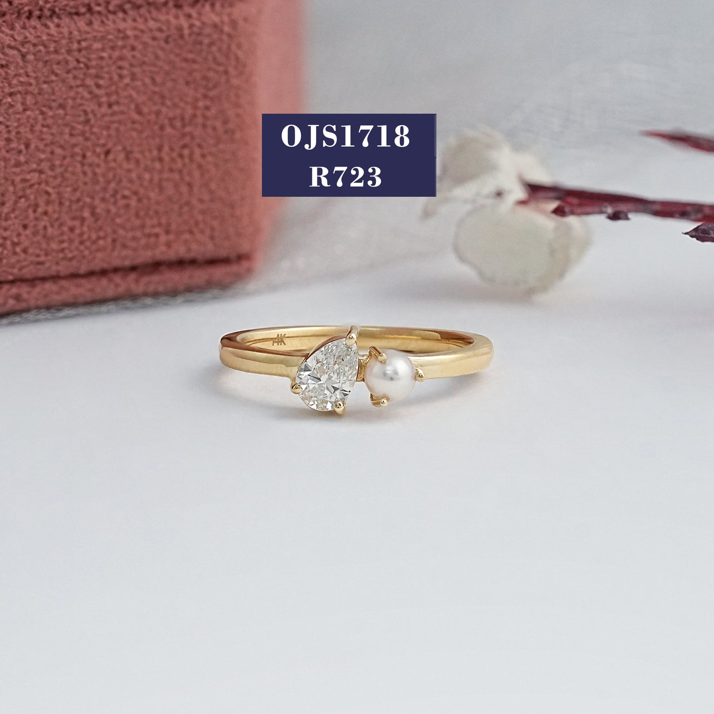Round Pearl & Pear Cut Diamond Ring