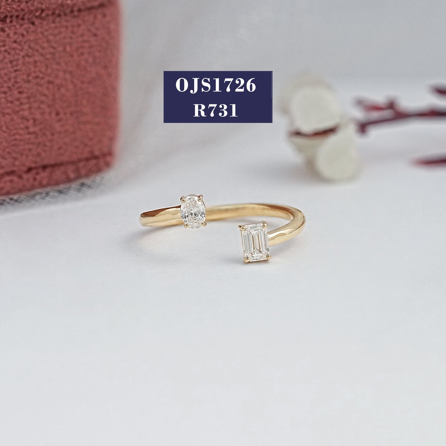 Emerald & Oval Cut Lab Diamond Open Cuff Ring