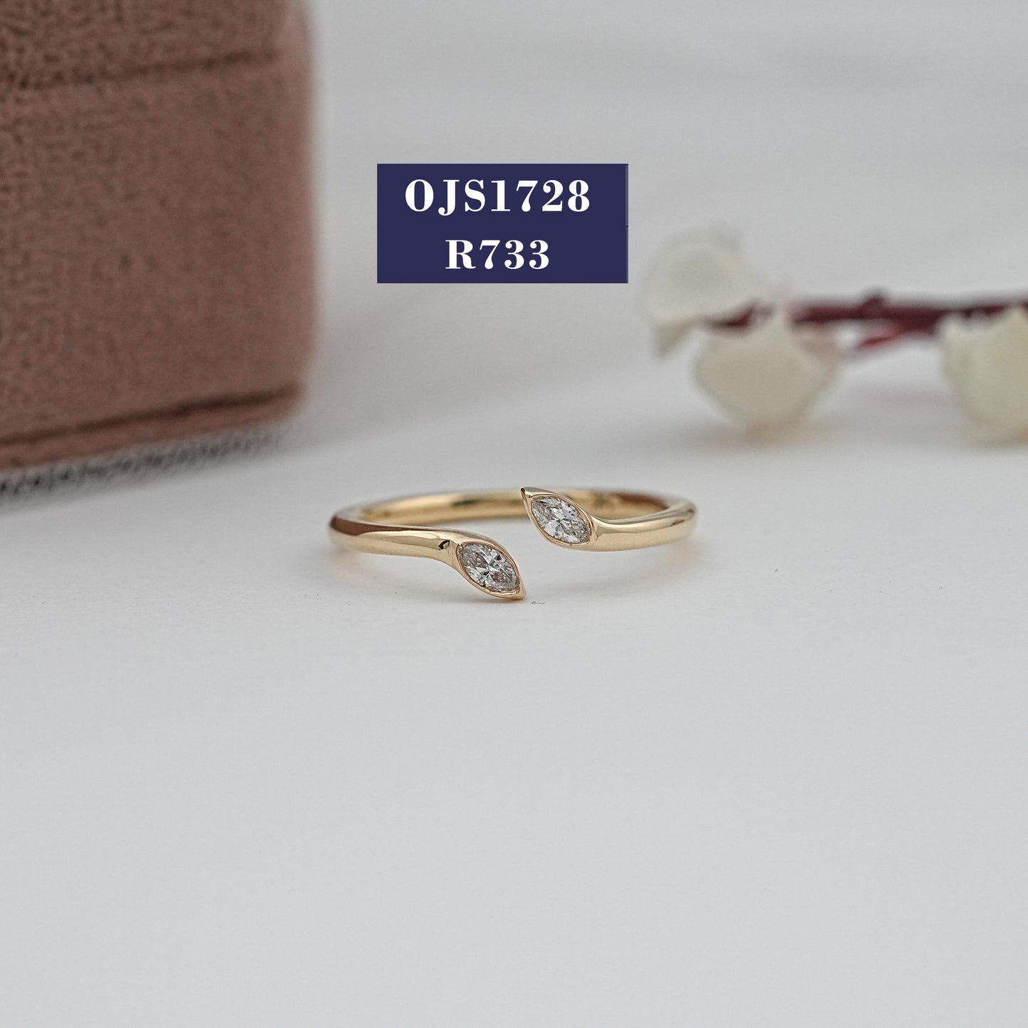 Two Stone Marquise Cut Diamond Bezel Set Ring