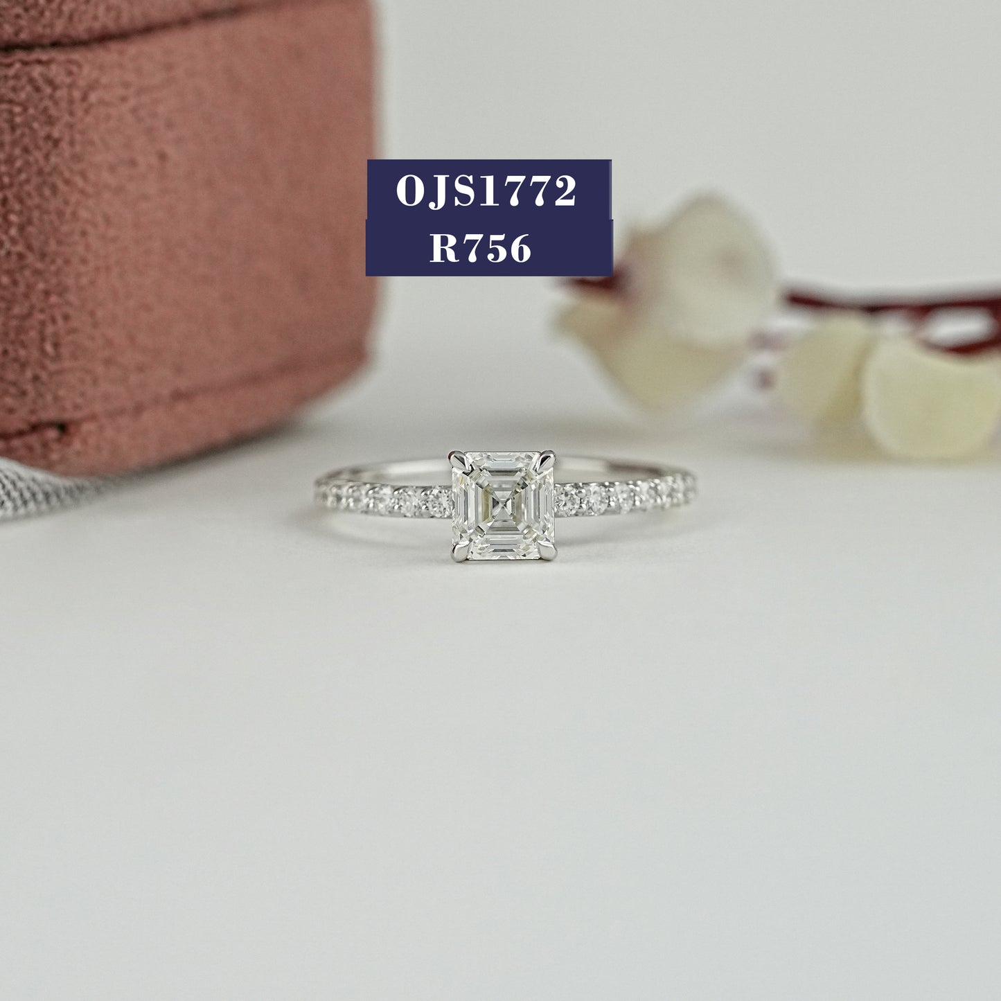 Asscher Cut Solitaire Diamond Accent Ring