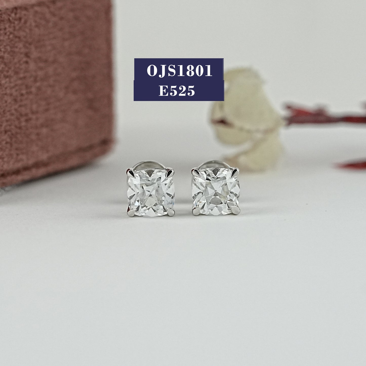 Square Old Mine Cushion Cut Stud Earring