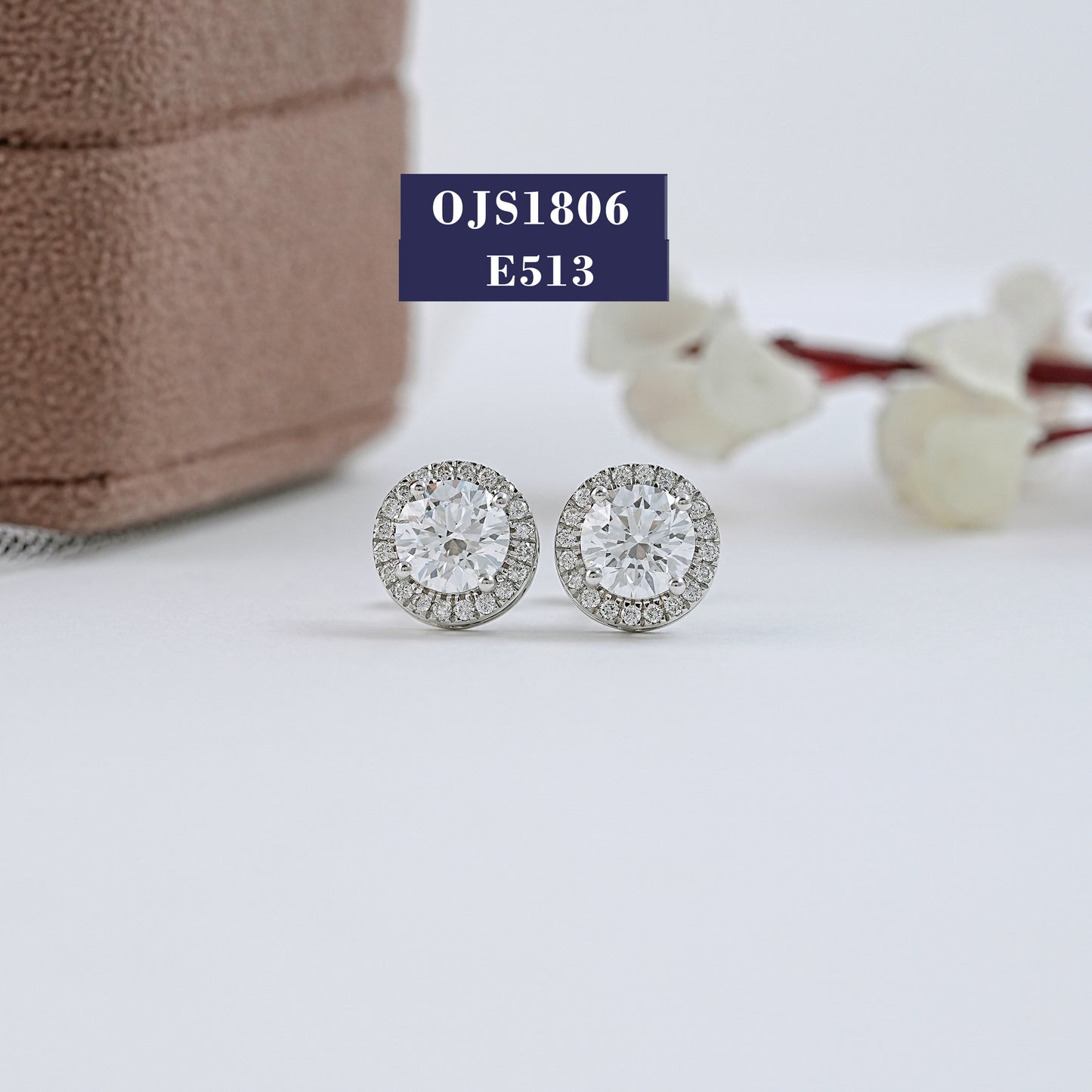 Round Diamond Solitaire Halo Stud Earrings