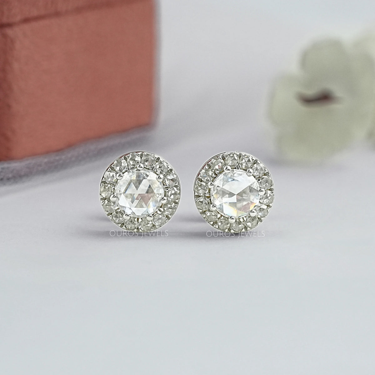 Rose Cut Round Diamond Halo Stud