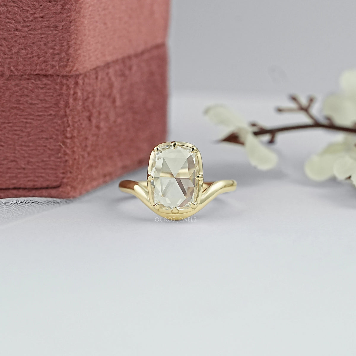 Rose Cut Elongated Cushion Curved Ring