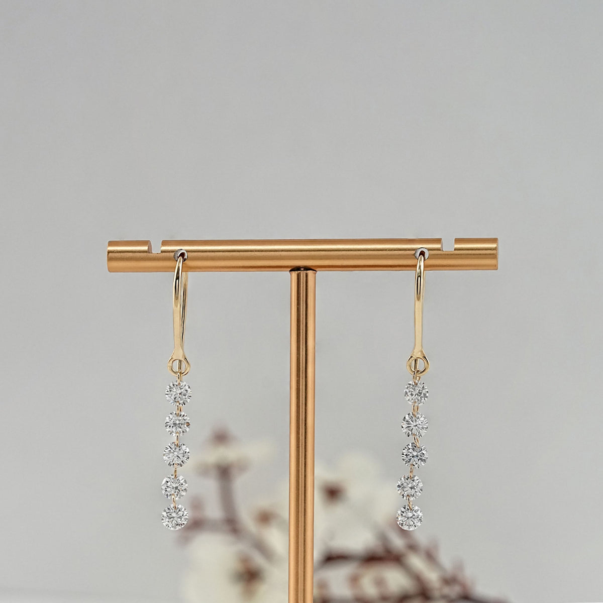 Round Diamond Fish Hook Dangle Drop Earrings