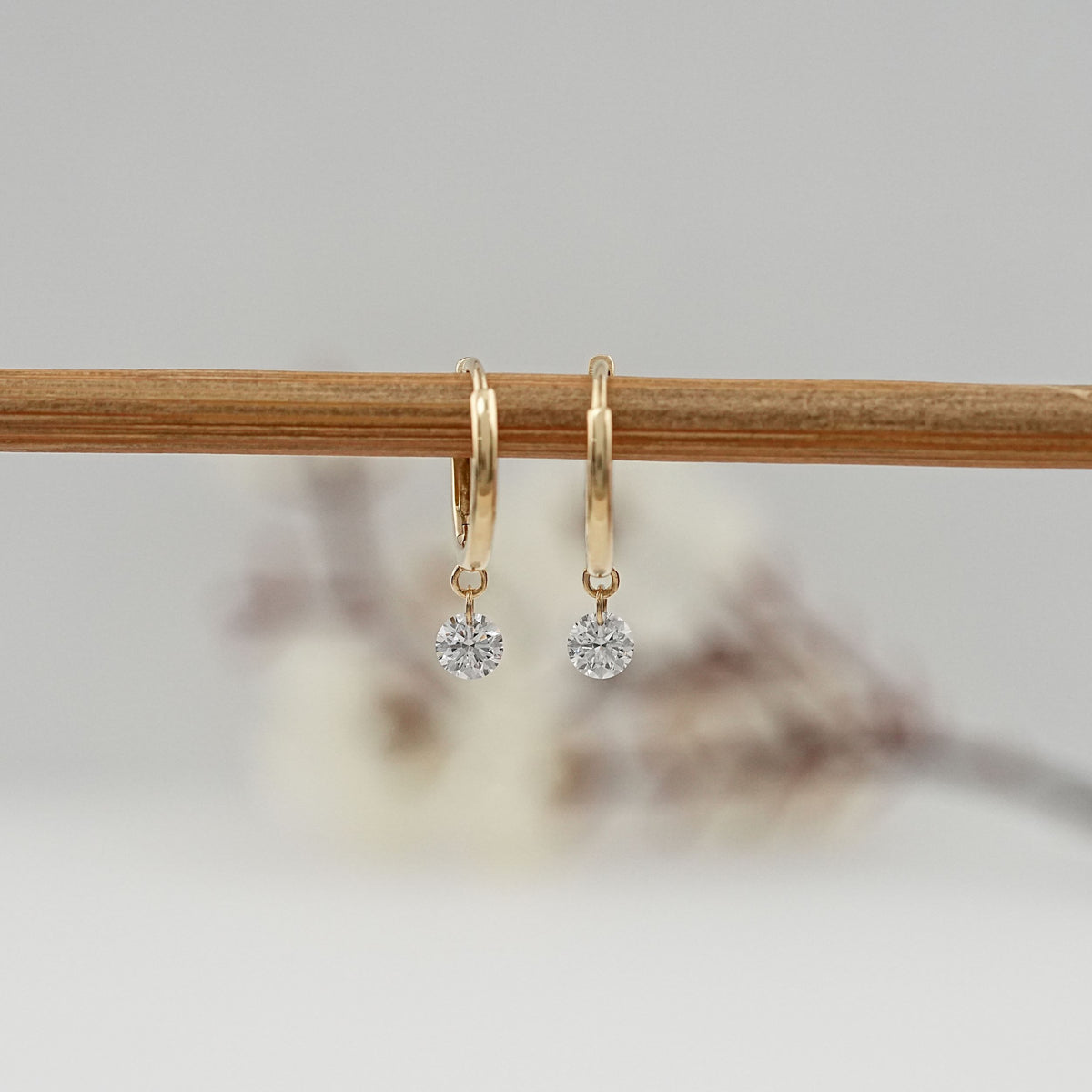 Round Cut Lab Diamond Dangle Hoop Earrings