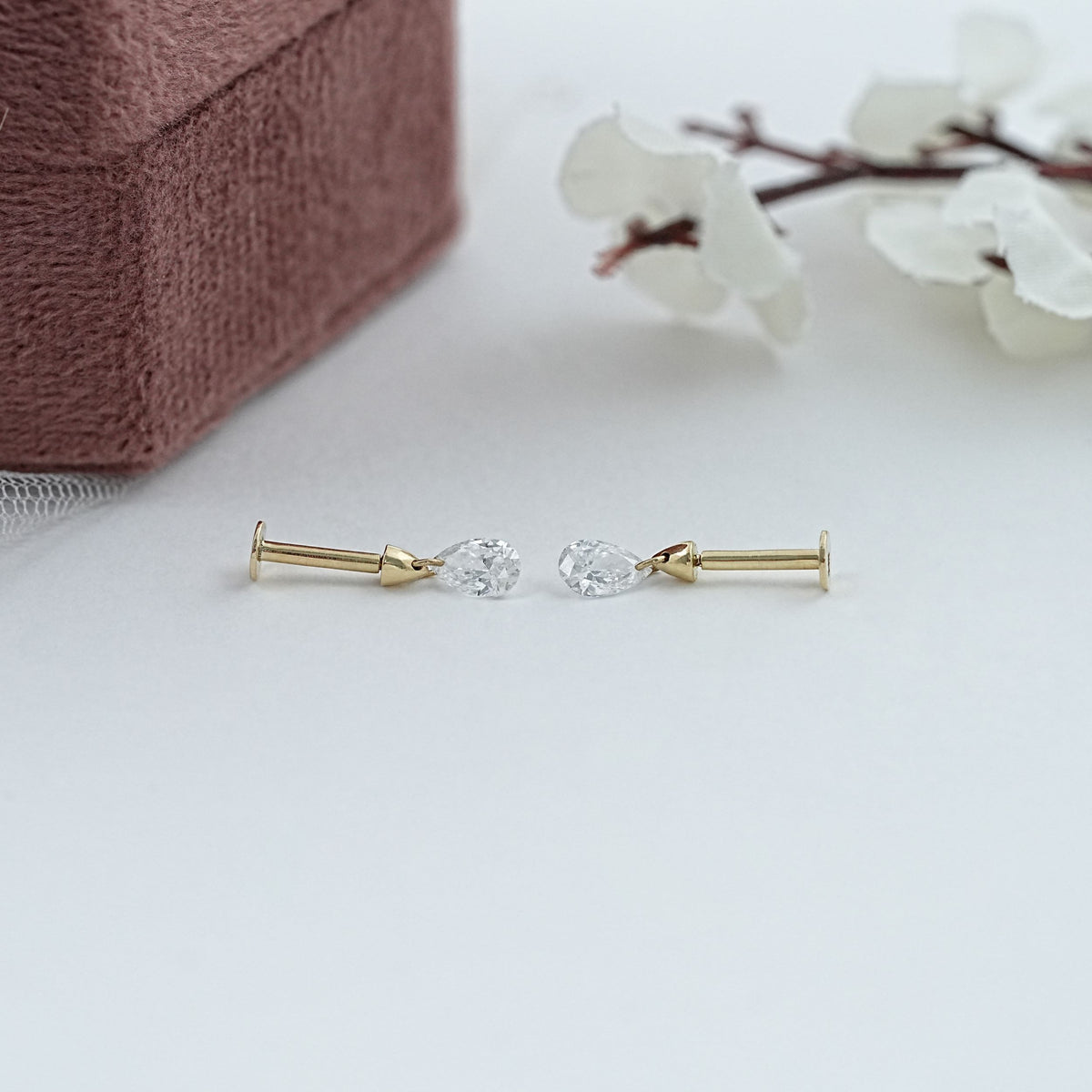 Pear Cut Diamond Threaded Dangle Earrings