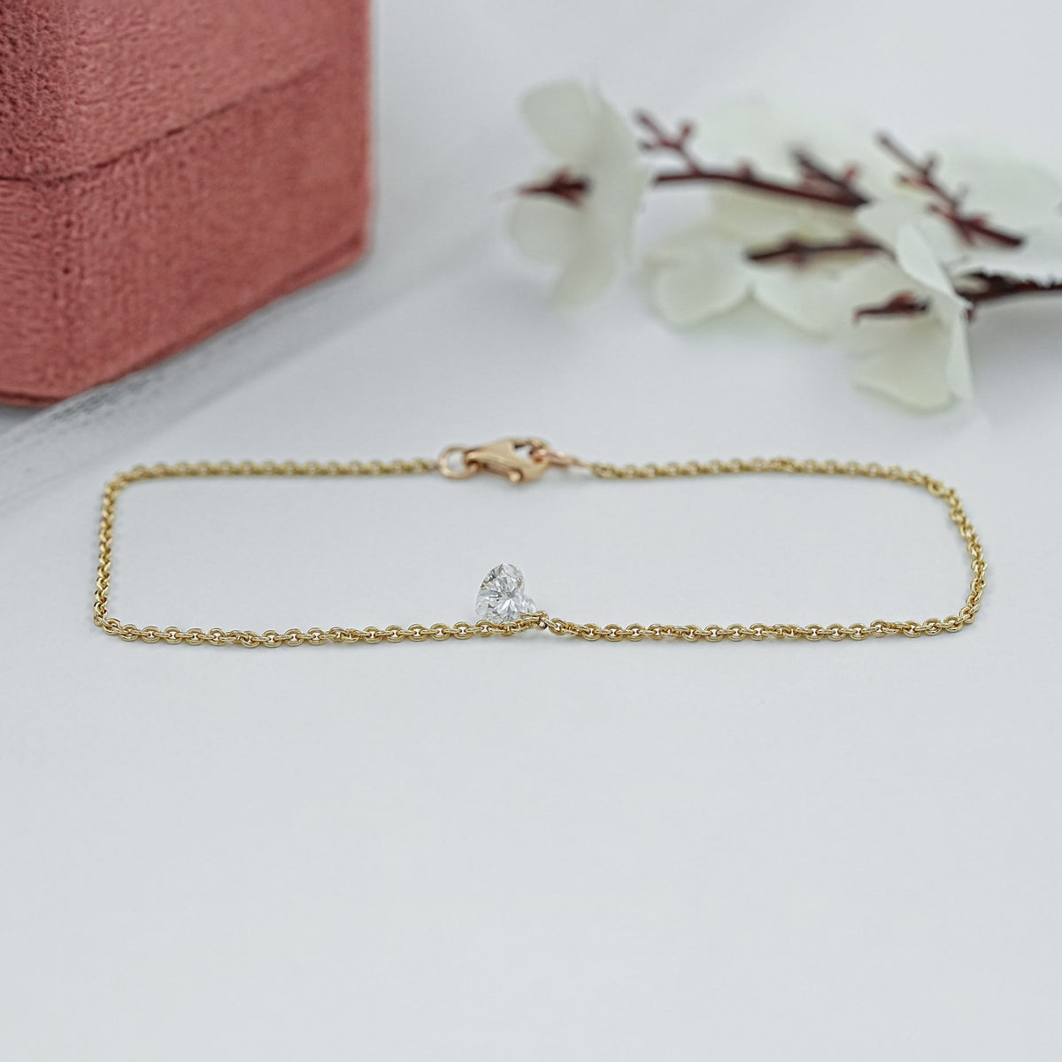 Heart Diamond Solitaire Dangle Bracelet
