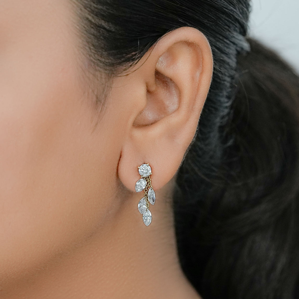 Round And Marquise Diamond Dangle Earrings