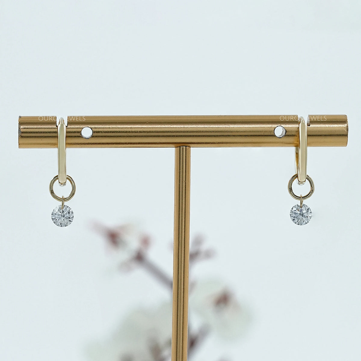 Lab Grown Round Diamond Charm Hoop Earrings