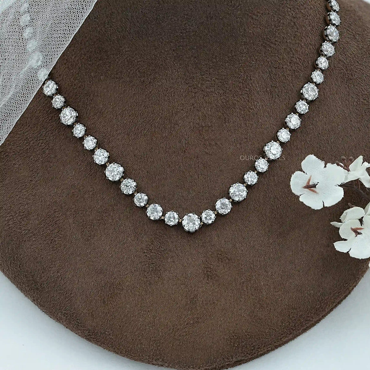 Old European Round Cut Lab Diamond Tennis Necklace