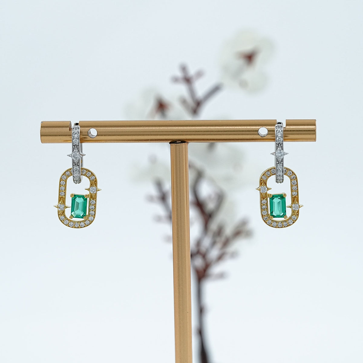 Green Emerald Gemstone InterLink Earrings