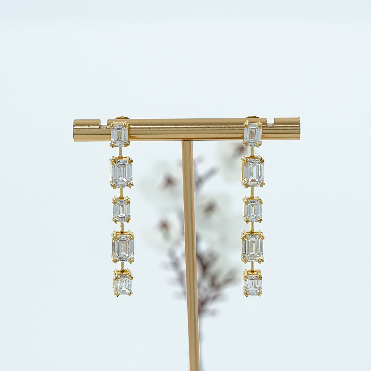 Emerald Cut Diamond Linear Drop Earrings