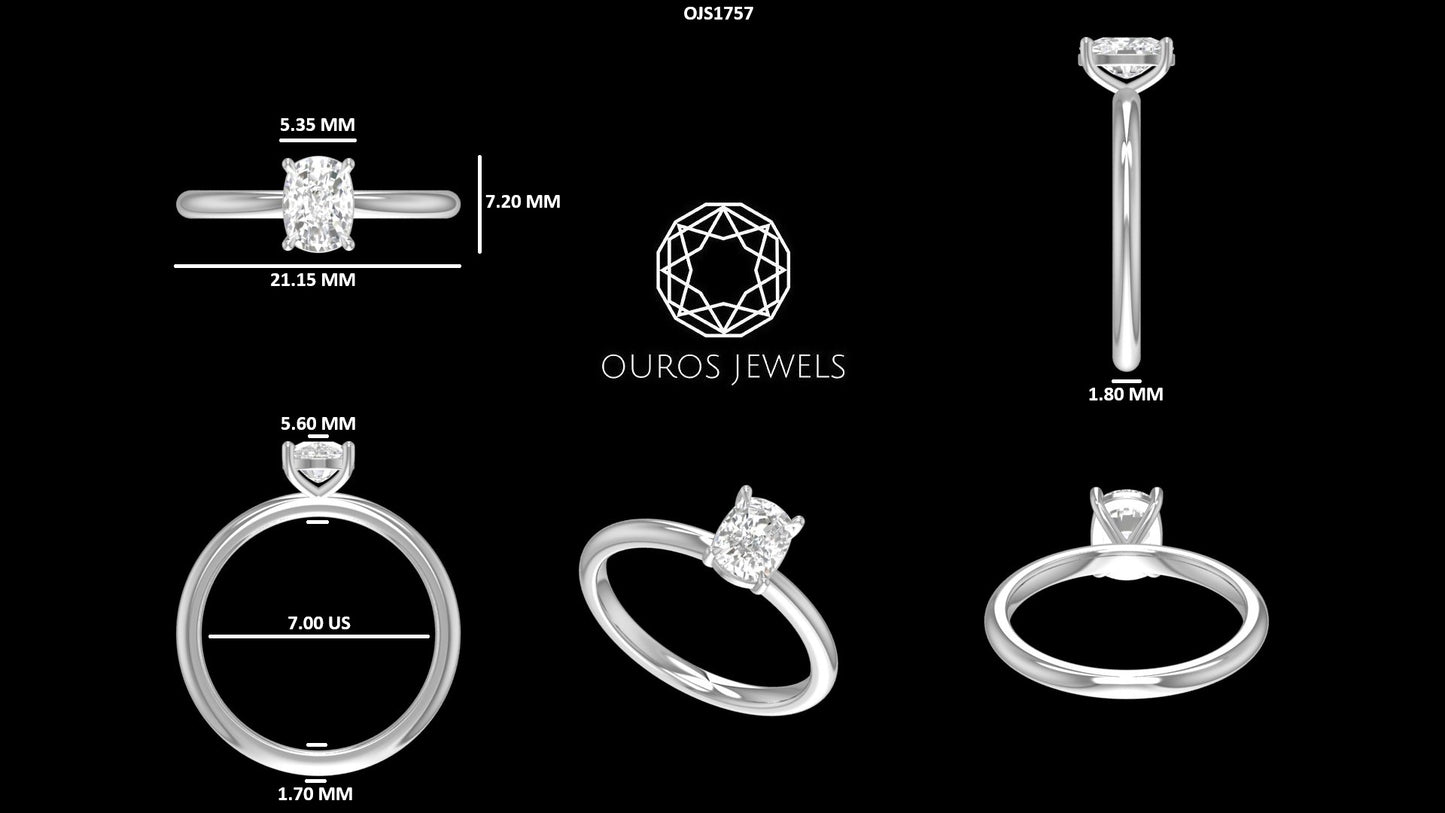 Elongated Old Mine Cushion Lab Diamond Solitaire Ring