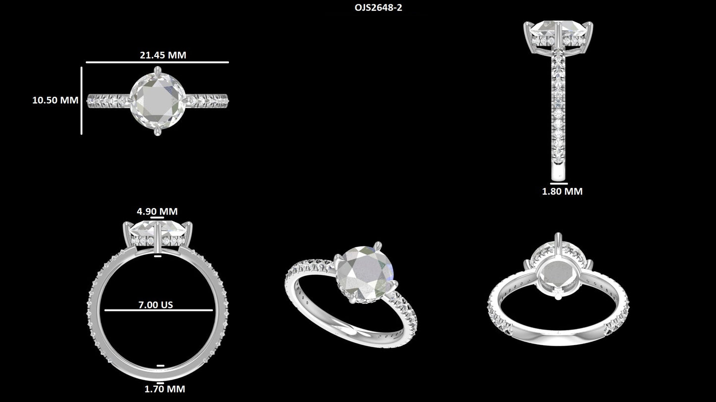 Rose Cut Round Hidden Halo Accent Ring