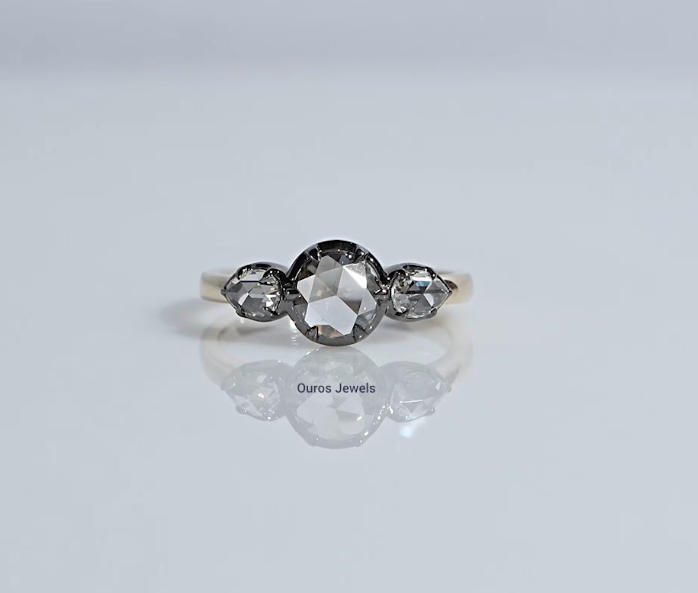 Rose Cut Round Lab Diamond Three Stone Ring