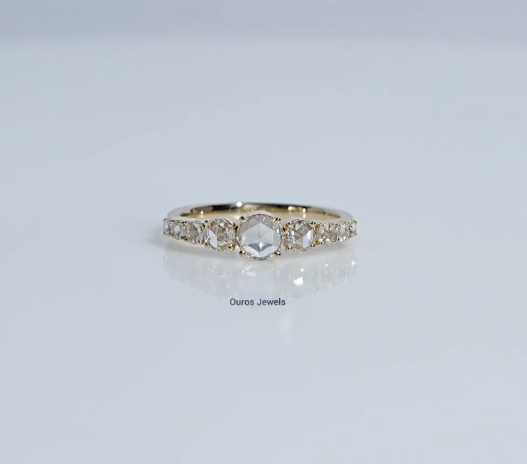 Rose Cut Round Lab Diamond Half Eternity Band
