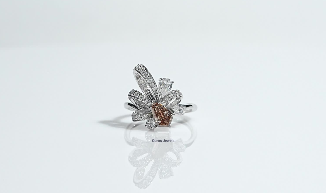 Champagne Step Cut Shield And Pear Diamond Cluster Ring