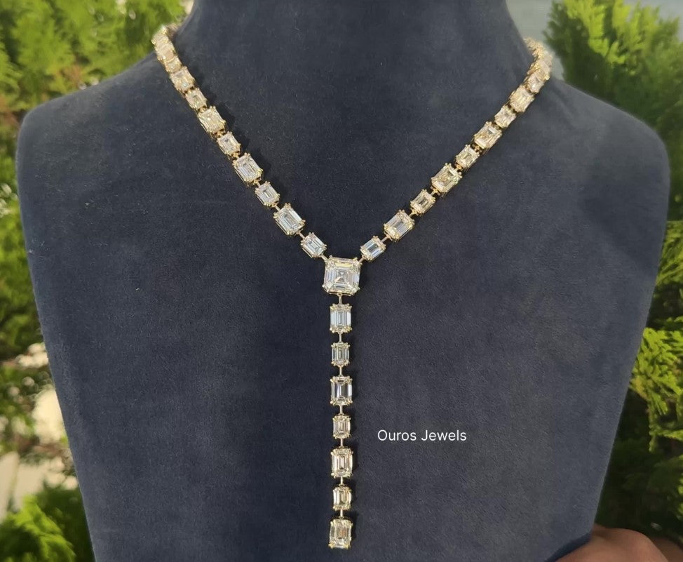 Emerald Lab Diamond Bar Set Y-lariat Necklace