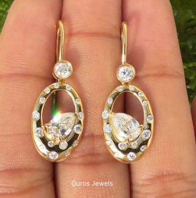 Old Mine Pear Lab Diamond Fish Back Earrings