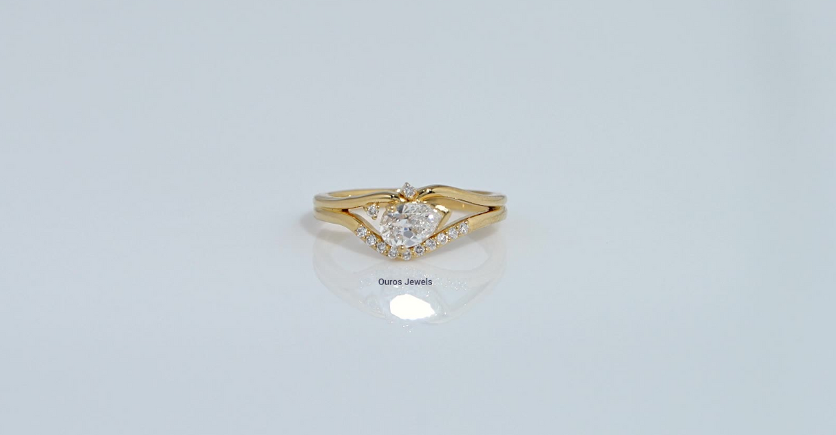 Half Bezel Old Mine Pear Split Curved Ring