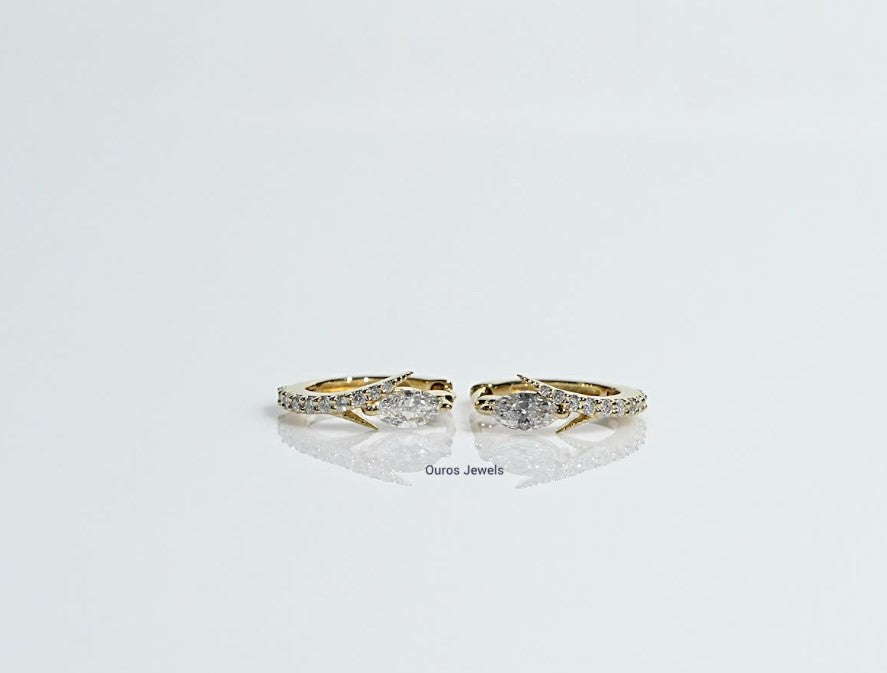 Old Mine Marquise And Round Diamond Hoop Earrings