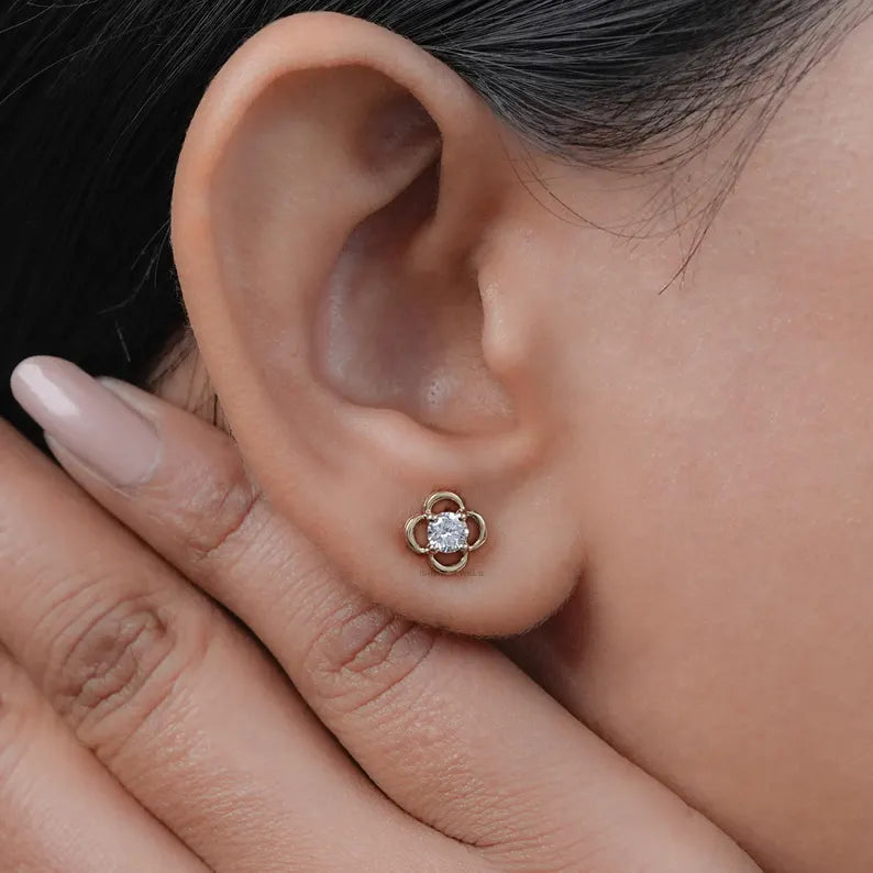 Round Lab Grown Diamond Flower Earrings