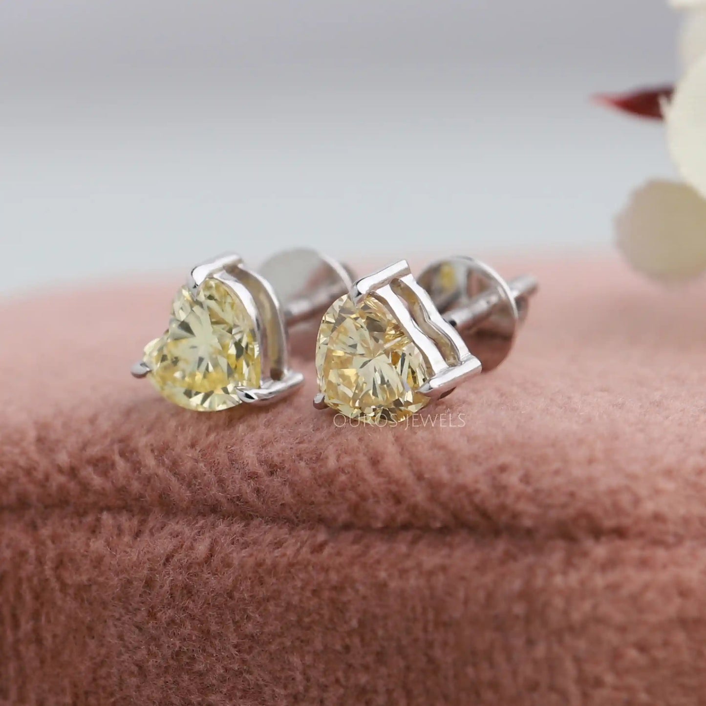Yellow Heart Cut Stud Earrings