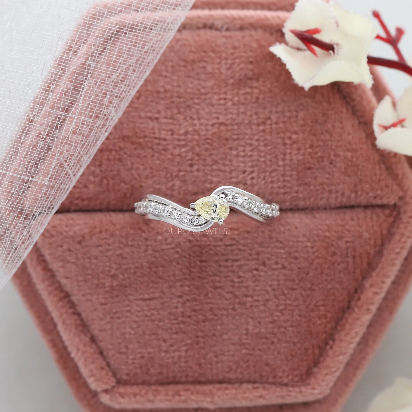 Yellow Pear Cut Accent Diamond Ring
