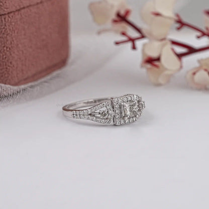 Three Stone Olive Princess Cut Lab Diamond Ring
