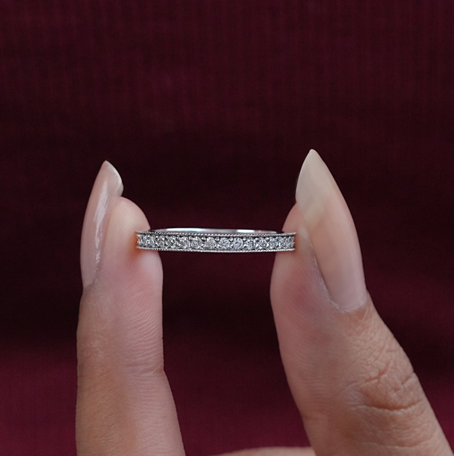 Round Cut Lab Diamond Milgrain Set Full Eternity Band