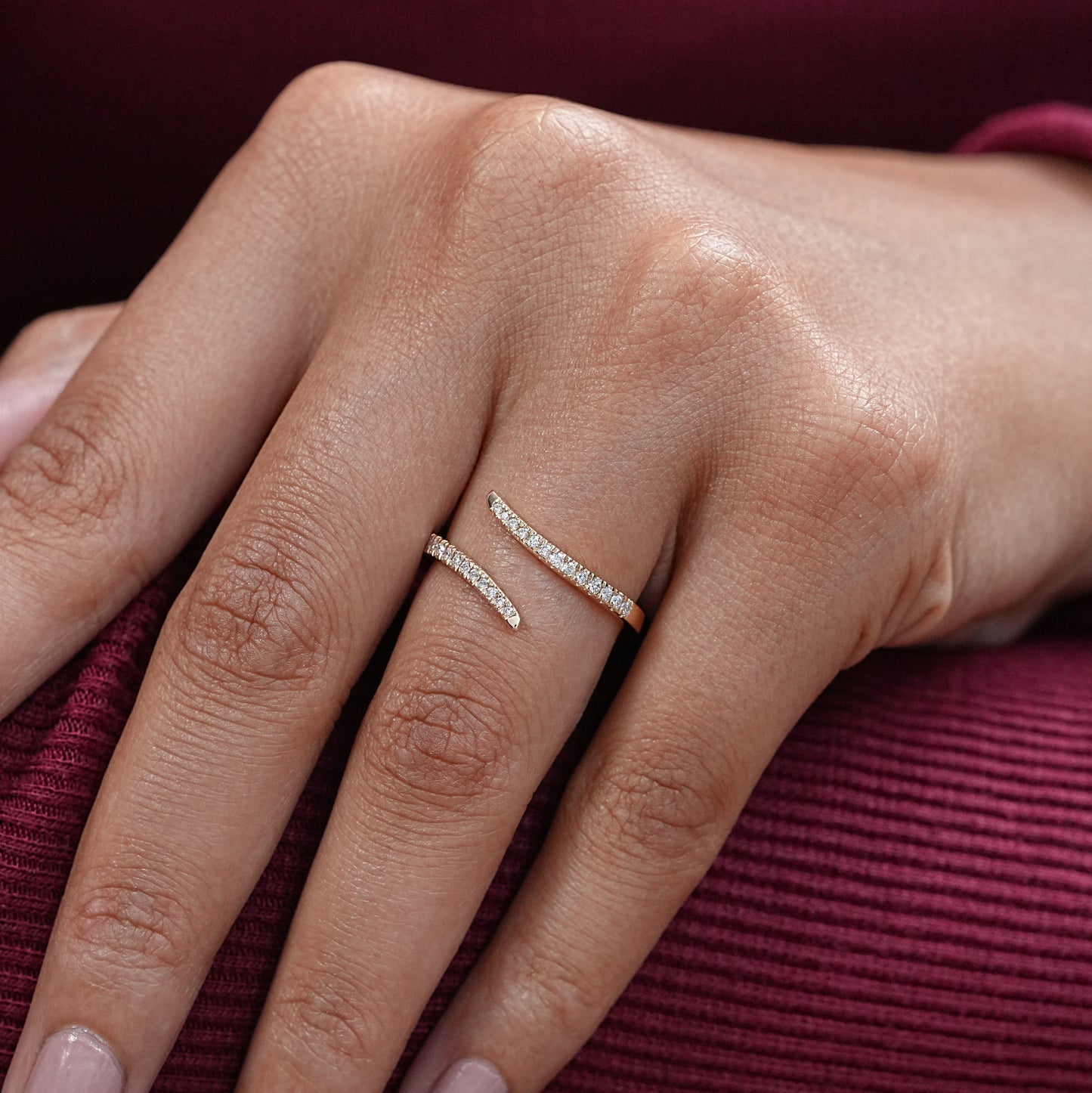 Round Cut Lab Diamond Bypass Wedding Ring