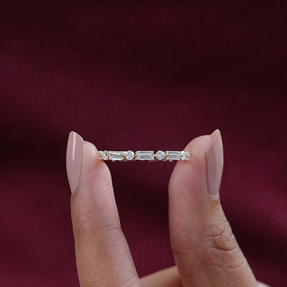 Baguette & Round Cut Lab Diamond Bridal Band