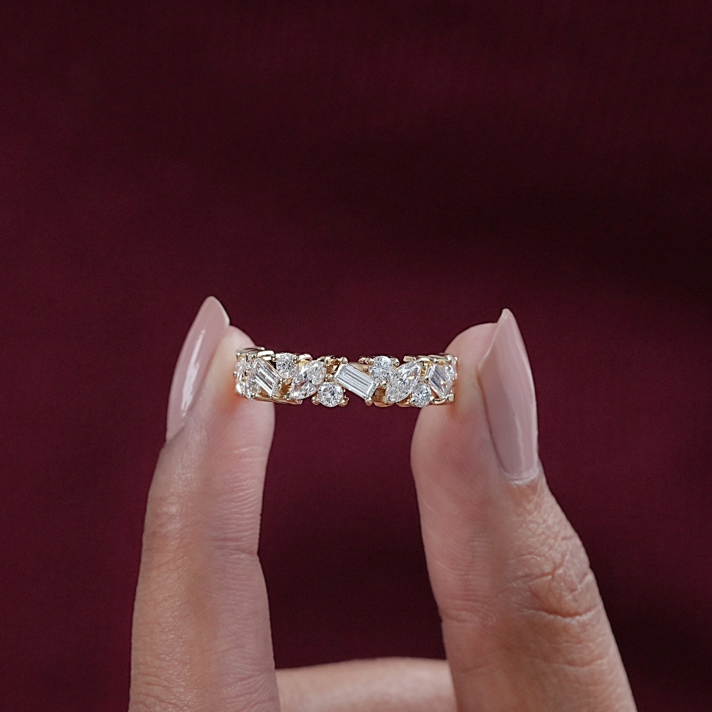 Marquise & Round Diamond Half Wedding Band