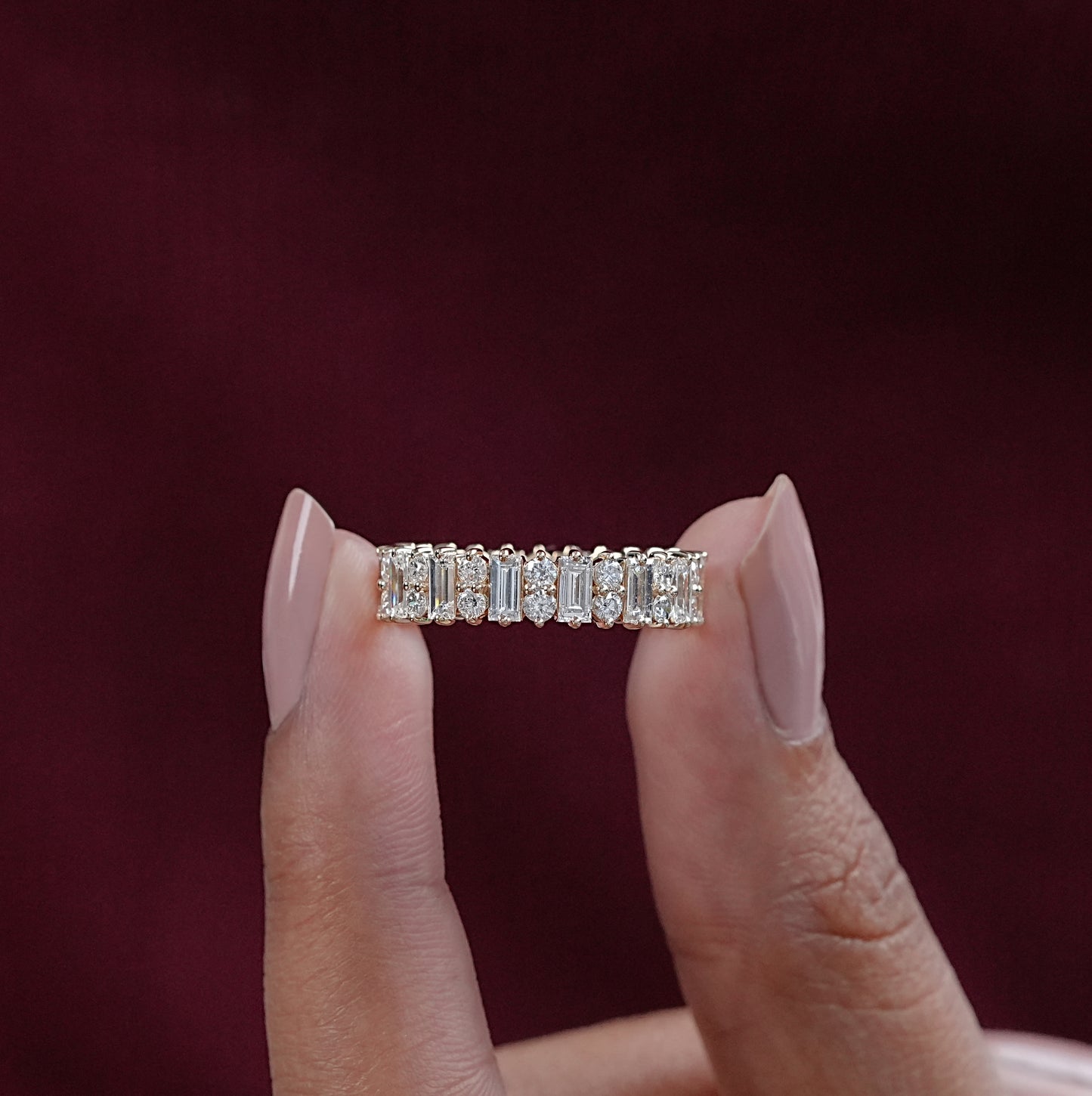 Baguette & Round Lab Diamond Wedding Band