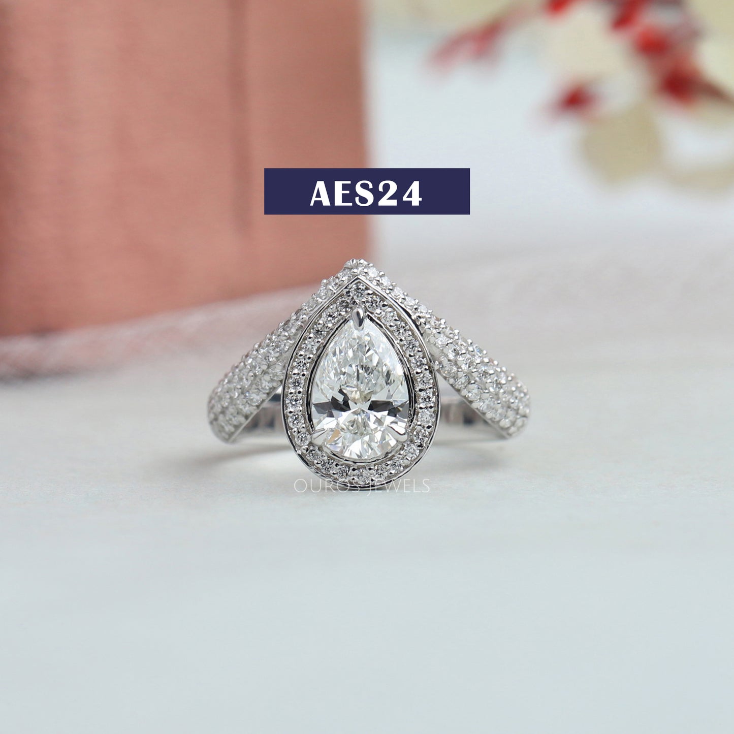 Pear Cut Diamond Halo Engagement Ring