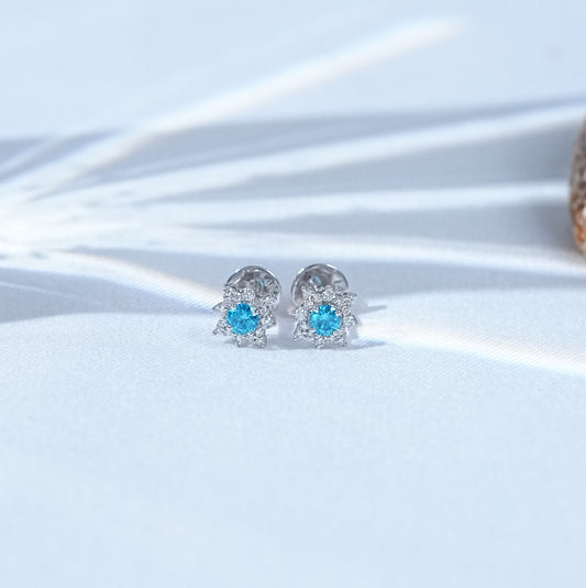 Aquamarine Blue Round Gemstone Stud Earrings