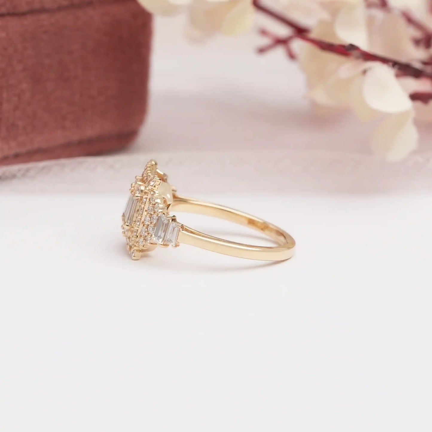 Baguette And Round Cut Lab Grown Diamond  Engagement Ring