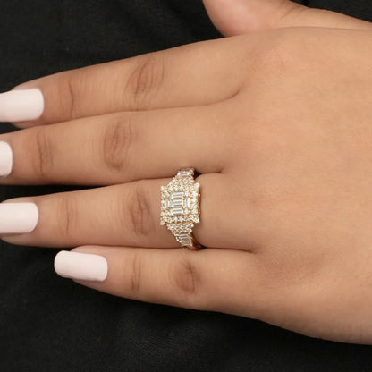 Baguette And Round Cut Lab Grown Diamond  Engagement Ring