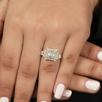 Baguette And Round Cut Lab Grown Diamond  Engagement Ring