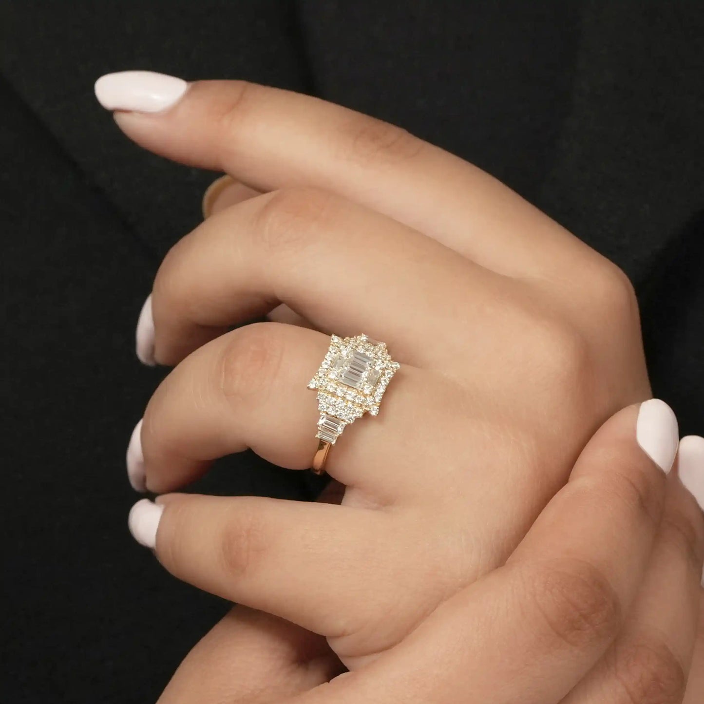 Baguette And Round Cut Lab Grown Diamond  Engagement Ring