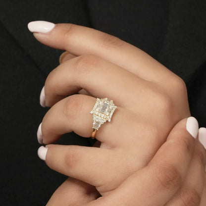 Baguette And Round Cut Lab Grown Diamond  Engagement Ring